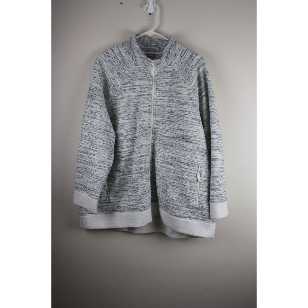 T by Talbots Women’s 2X Gray Marled Full Zip Quilted Jacket Tunic Activewear